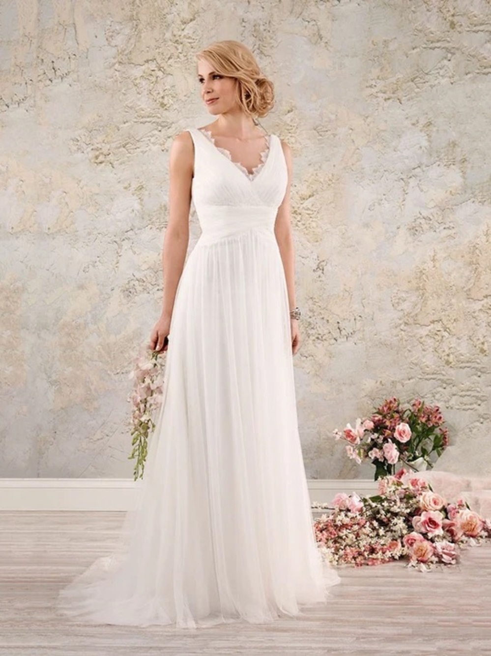 NWT Alfred Angelo Ivory V-Neck Tulle Lace Ruched Bridal Wedding Gown Dress 18W